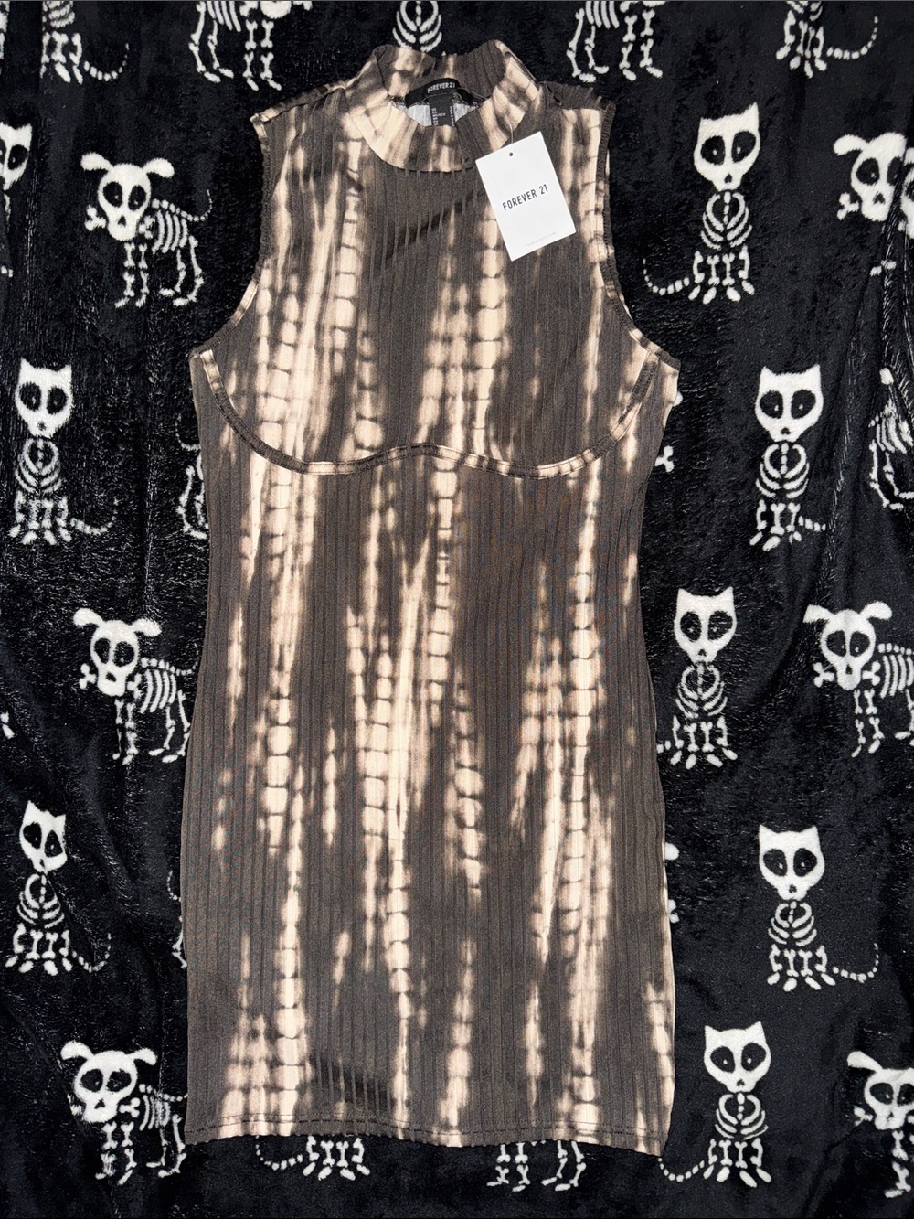 Forever 21 Taupe & Cream Ribbed Tie-Dye Mock Neck Mini Dress